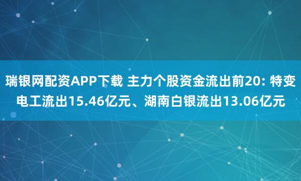瑞银网配资APP下载 主力个股资金流出前20: 特变电工流出15.46亿元、湖南白银流出13.06亿元