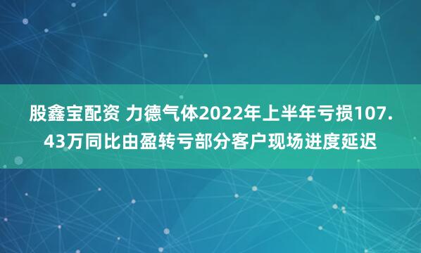 股鑫宝配资 力德气体2022年上半年亏损107.43万同比由盈转亏部分客户现场进度延迟