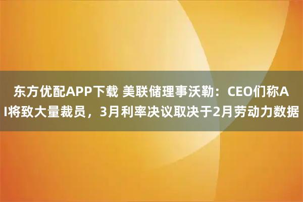 东方优配APP下载 美联储理事沃勒：CEO们称AI将致大量裁员，3月利率决议取决于2月劳动力数据